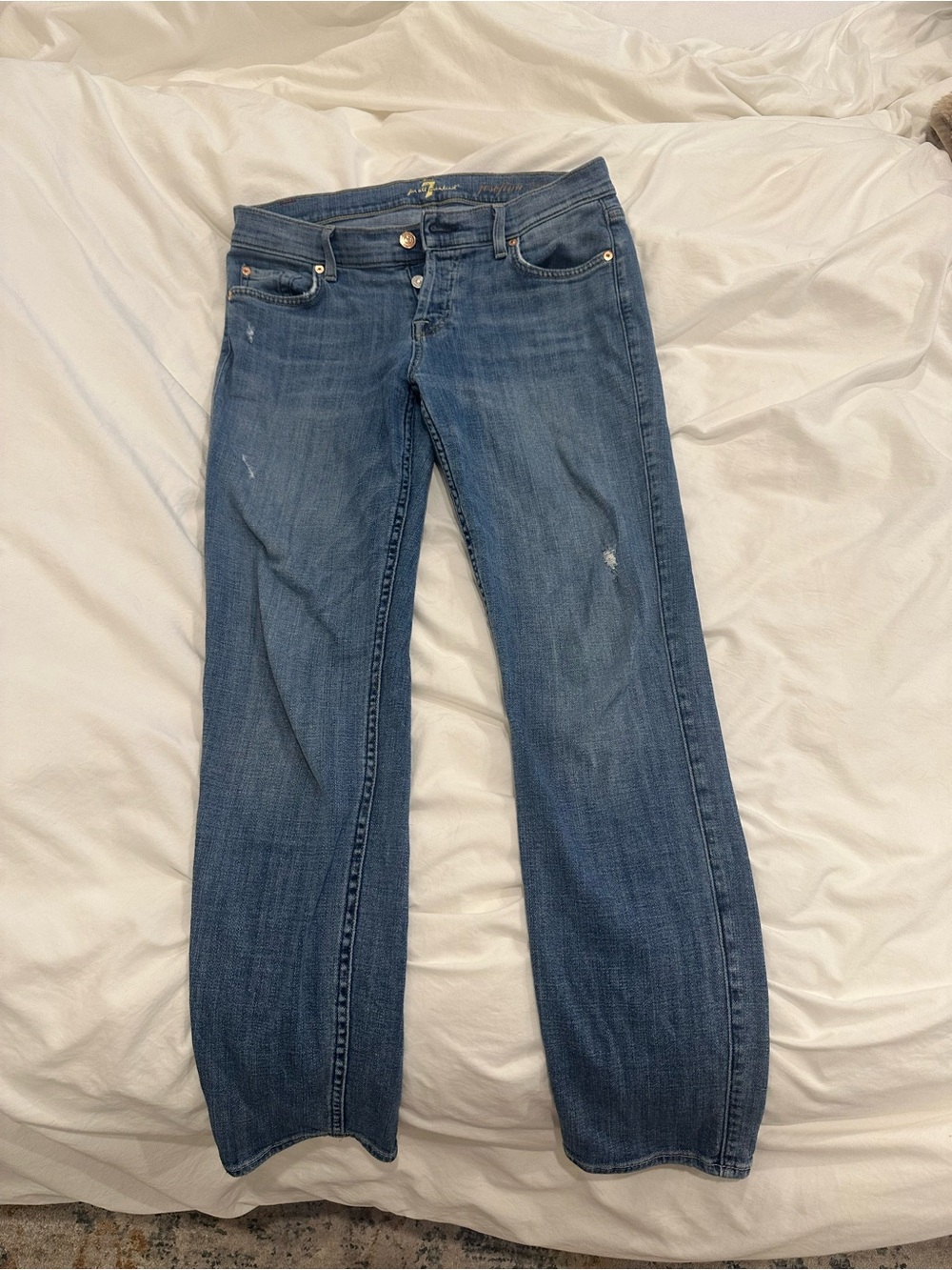 7 For All Mankind Medium Blue Straight-Leg Jeans